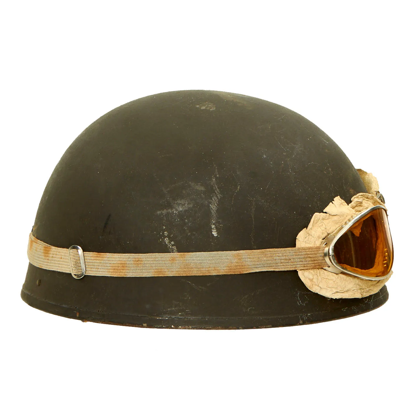Original WWII British 1945 Dated MkI Dispatch Rider Helmet by Briggs Motor Bodies with Goggles