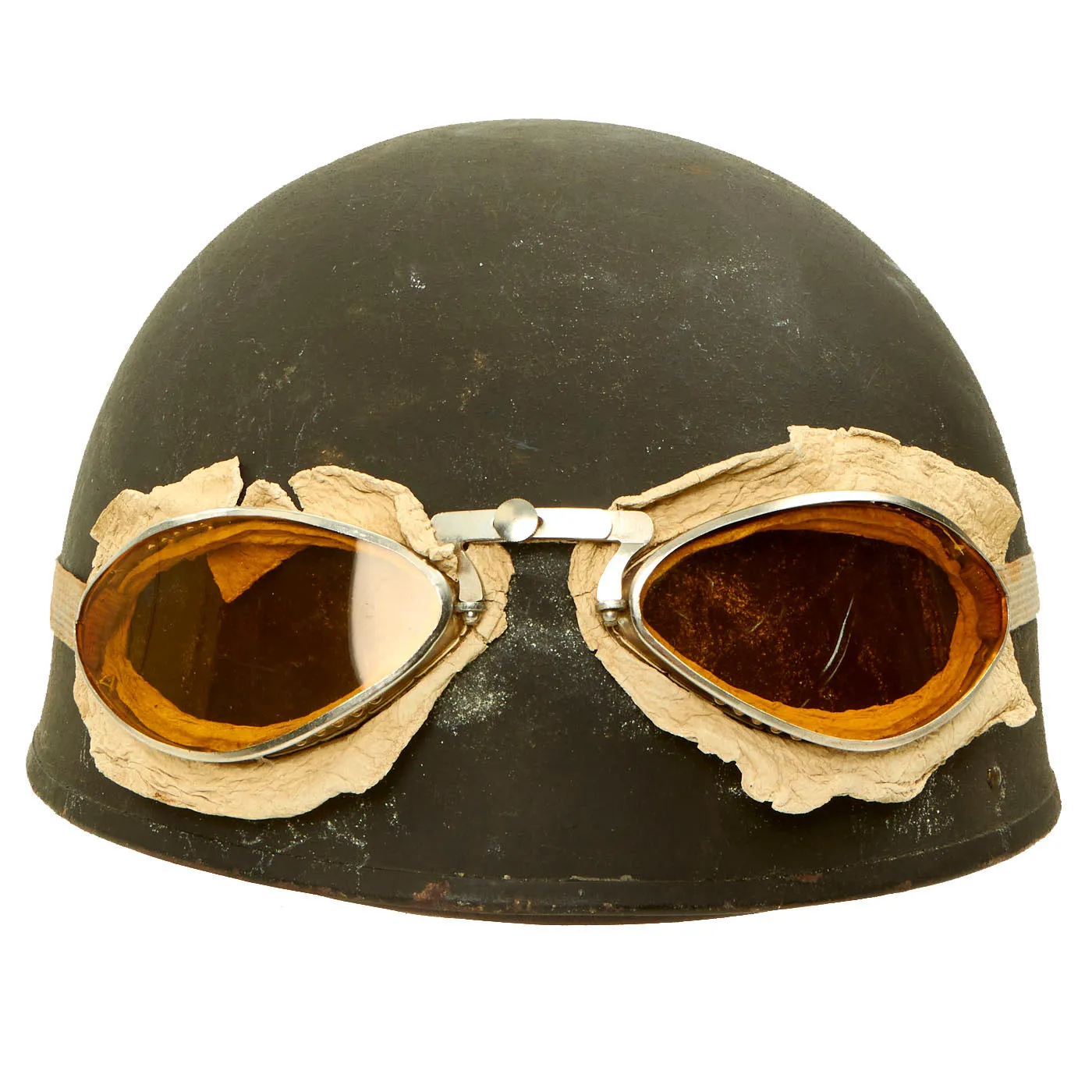 Original WWII British 1945 Dated MkI Dispatch Rider Helmet by Briggs Motor Bodies with Goggles