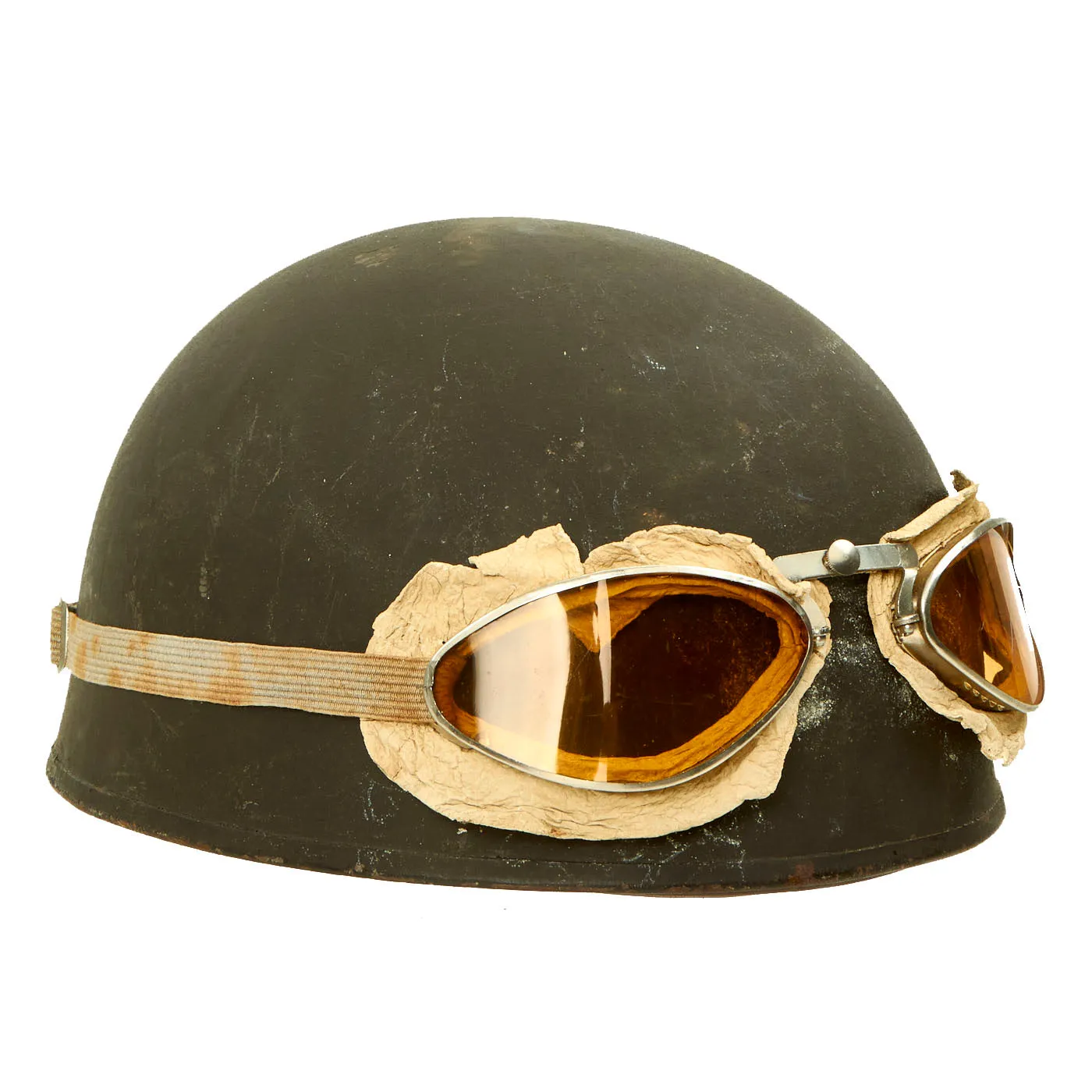 Original WWII British 1945 Dated MkI Dispatch Rider Helmet by Briggs Motor Bodies with Goggles