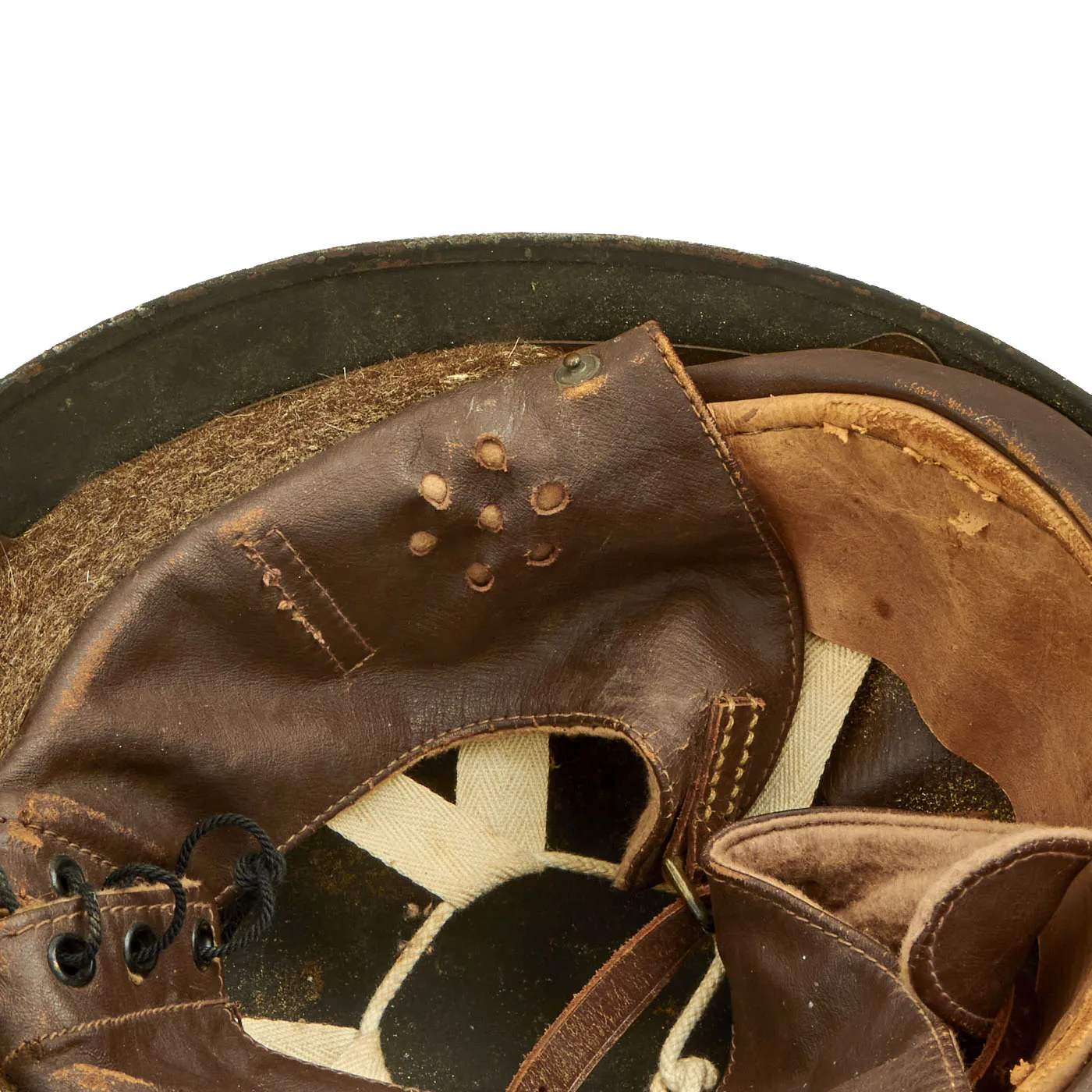 Original WWII British 1945 Dated MkI Dispatch Rider Helmet by Briggs Motor Bodies with Goggles
