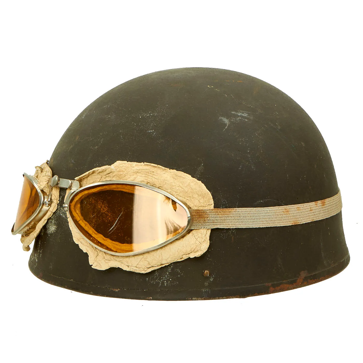 Original WWII British 1945 Dated MkI Dispatch Rider Helmet by Briggs Motor Bodies with Goggles
