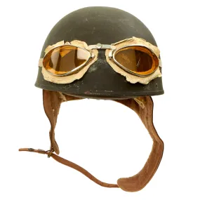Original WWII British 1945 Dated MkI Dispatch Rider Helmet by Briggs Motor Bodies with Goggles