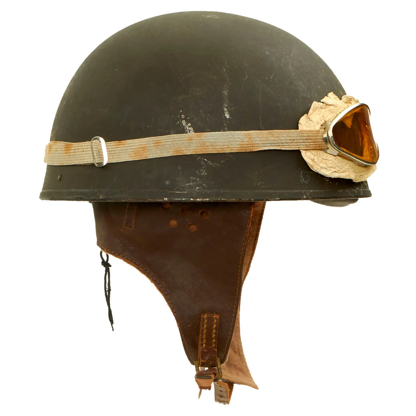 Original WWII British 1945 Dated MkI Dispatch Rider Helmet by Briggs Motor Bodies with Goggles