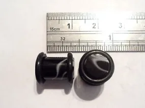 Pair BLACK Acrylic MARBLE Ear Lobe Plugs 0 GAUGE 0G