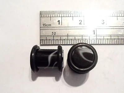 Pair BLACK Acrylic MARBLE Ear Lobe Plugs 0 GAUGE 0G