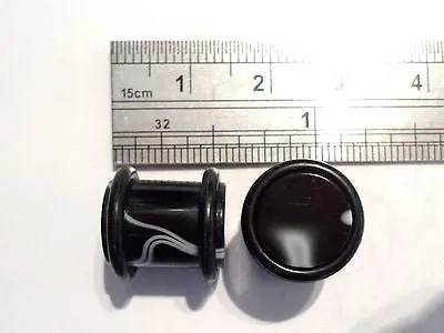 Pair BLACK Acrylic MARBLE Ear Lobe Plugs 00 GAUGE 00G