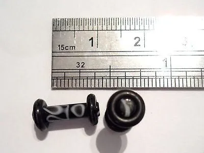 Pair BLACK Acrylic MARBLE Ear Lobe Plugs 8 GAUGE 8G