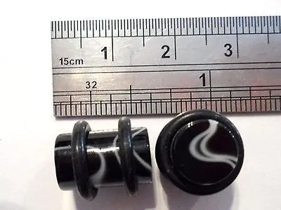 Pair BLACK Acrylic No Flare Ear Rings Plugs 0 gauge