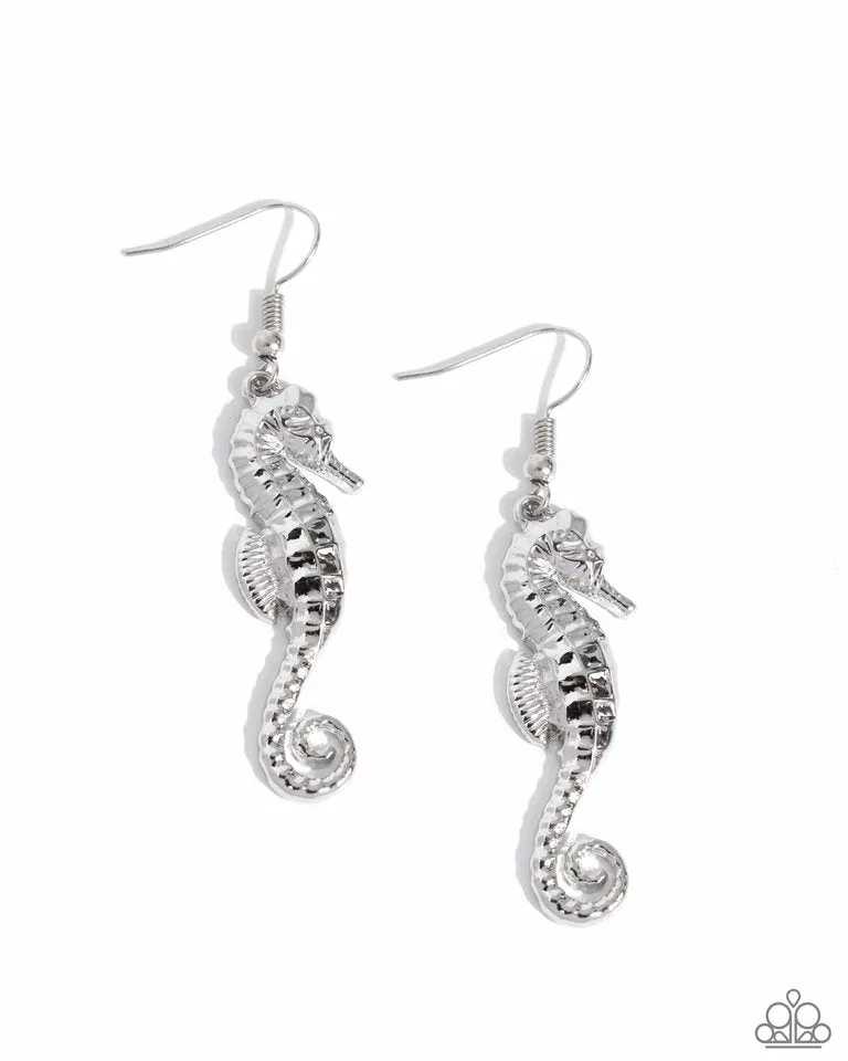 Paparazzi Earring ~ Seahorse Sheen - Silver