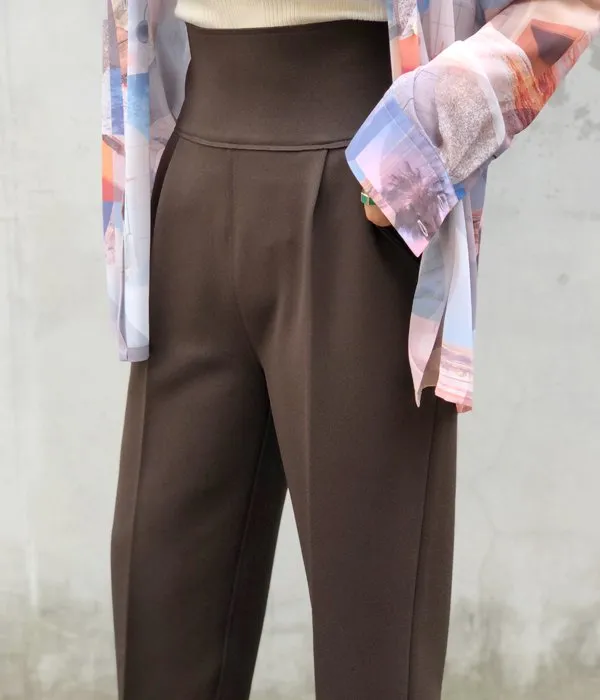 PHEENY/AMUNZEN HIGH WAIST TAPERED PANTS(BROWN)