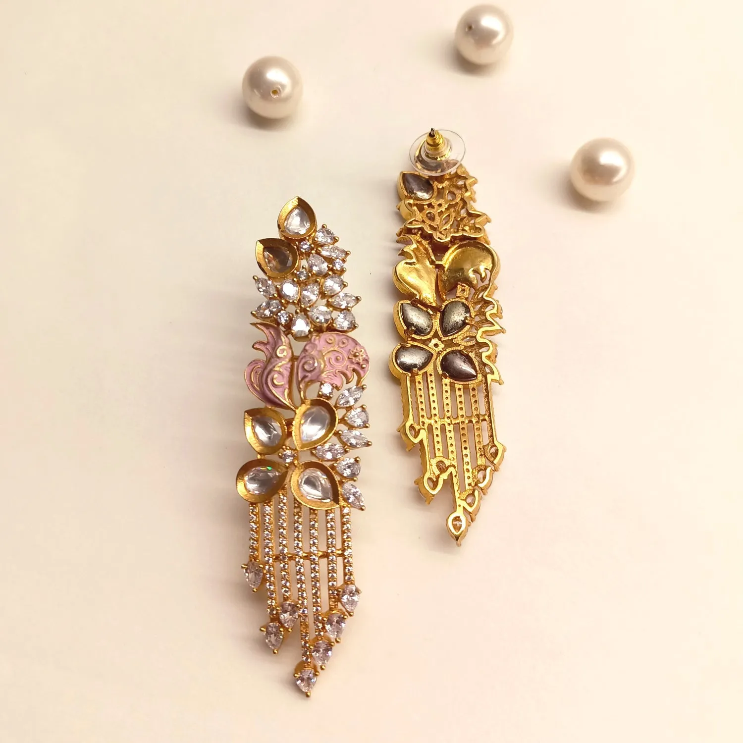 Pinky Pink Diamond Work Gold Plated Earrings