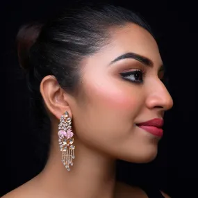 Pinky Pink Diamond Work Gold Plated Earrings