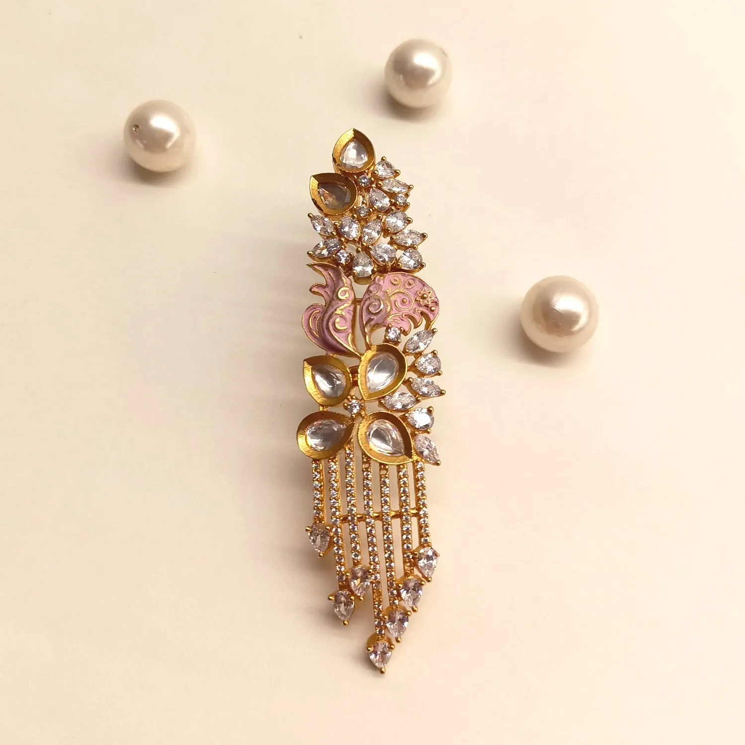 Pinky Pink Diamond Work Gold Plated Earrings