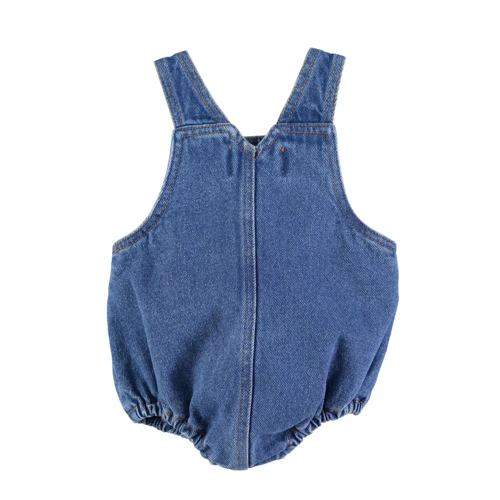PIUPIUCHICK WASHED NAVY DENIM BABY ROMPER