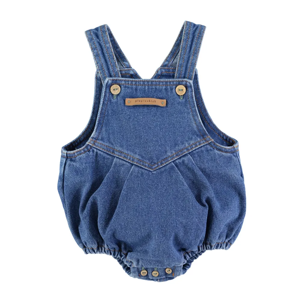 PIUPIUCHICK WASHED NAVY DENIM BABY ROMPER