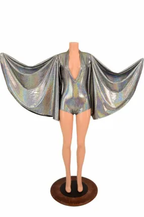 Plunging V Neck Silver Holographic Romper