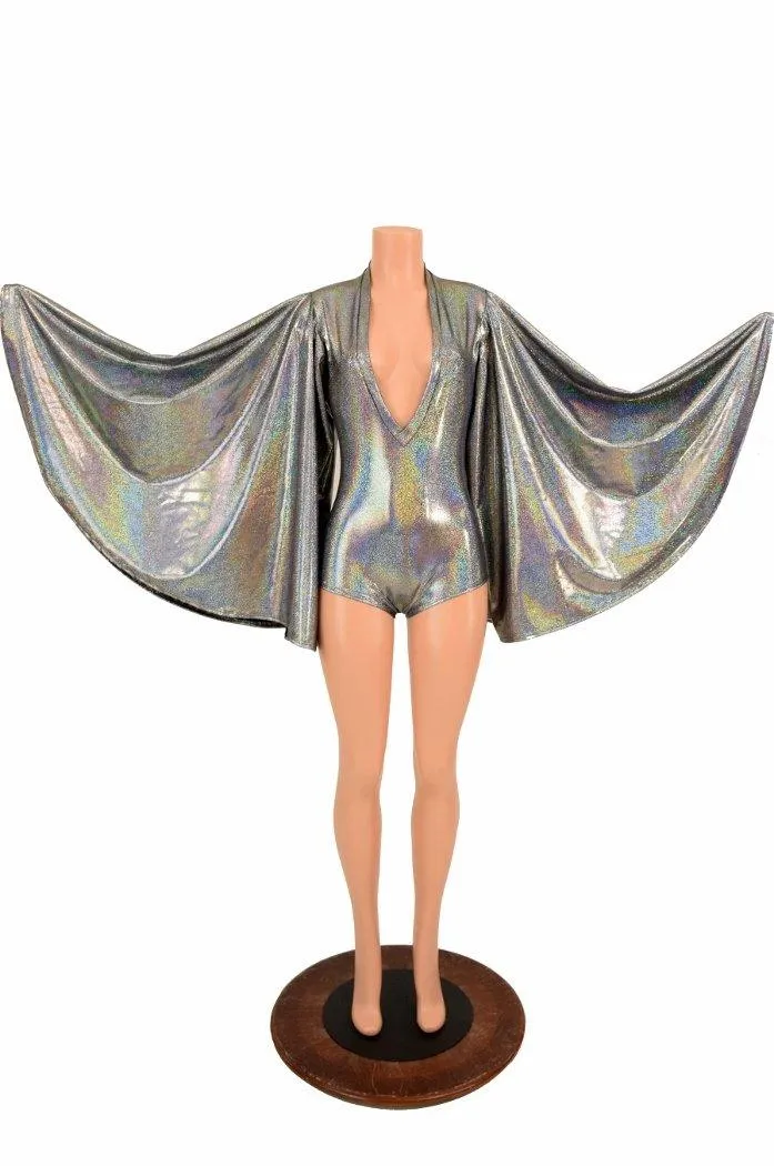 Plunging V Neck Silver Holographic Romper