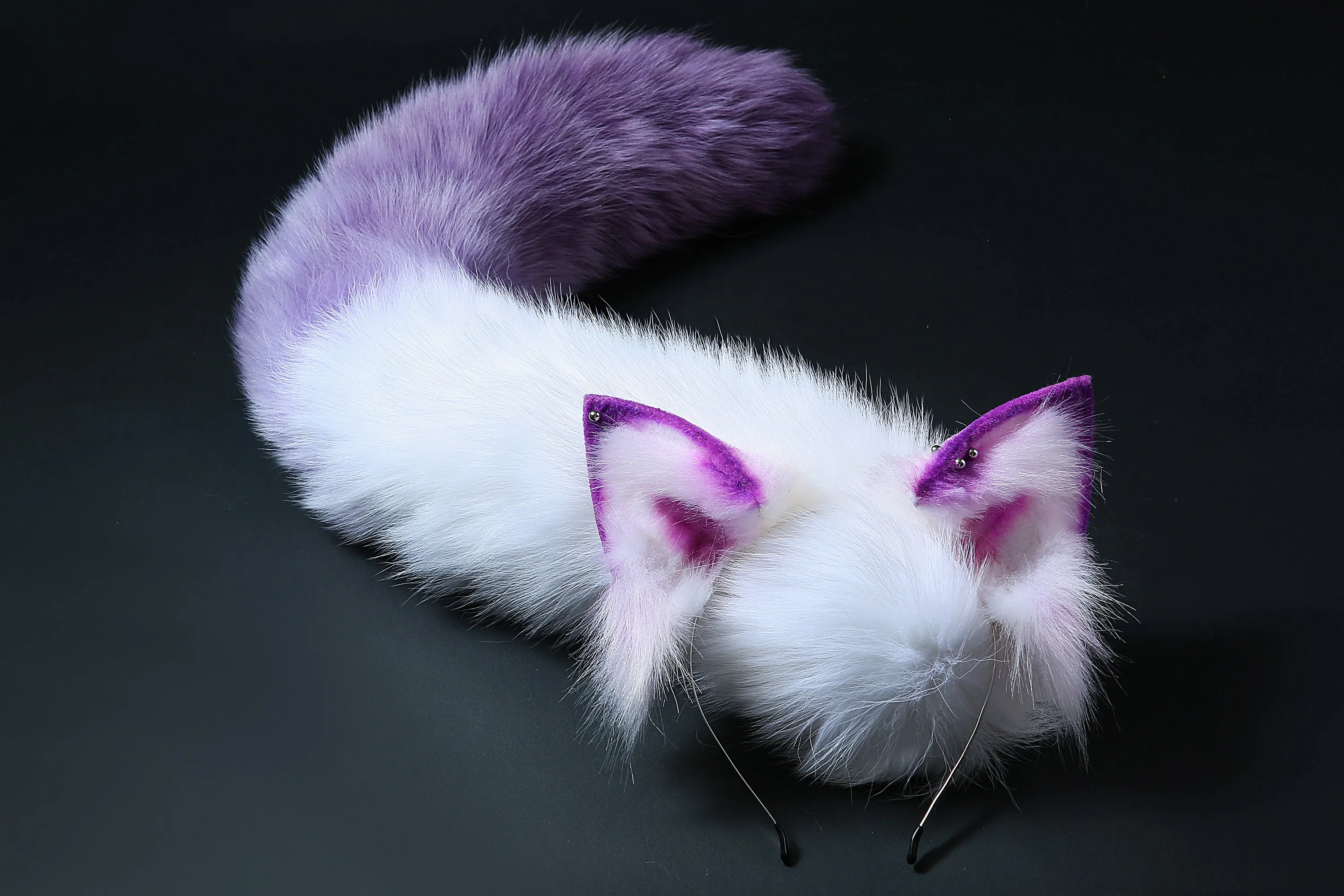 Purple white fox tail and ear set fox ear and tail cosplay wolf tail and ear cat tail anime cosplay kitten ear and tail kittenplay Halloween