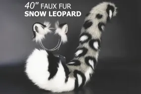 Realistic faux fur white gray snow leopard ear and tail set anime cosplay animal role playing