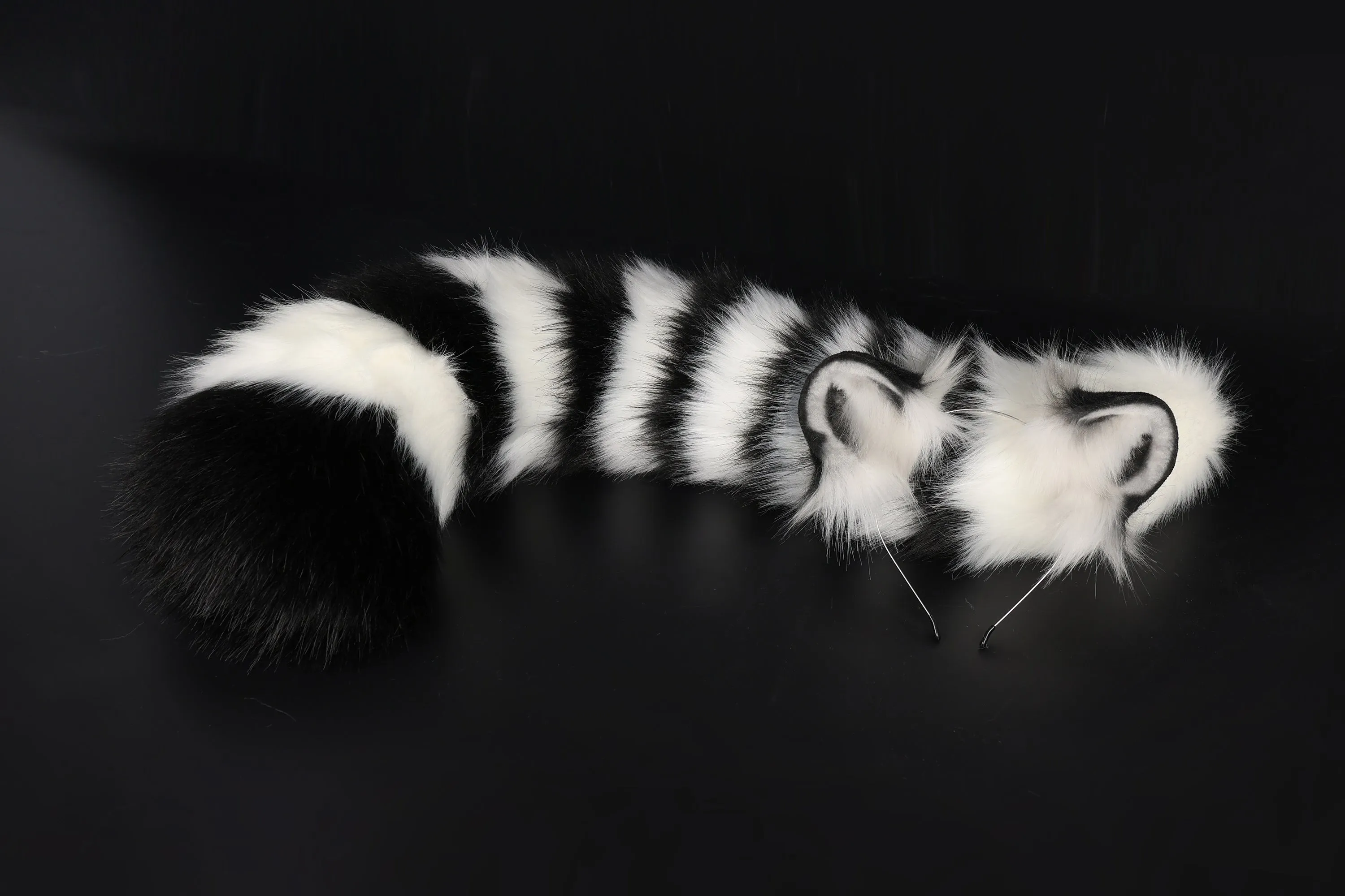 Realistic faux fur white tiger ear and tail set anime cosplay tiger kemonomimi