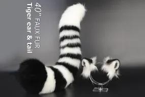 Realistic faux fur white tiger ear and tail set anime cosplay tiger kemonomimi