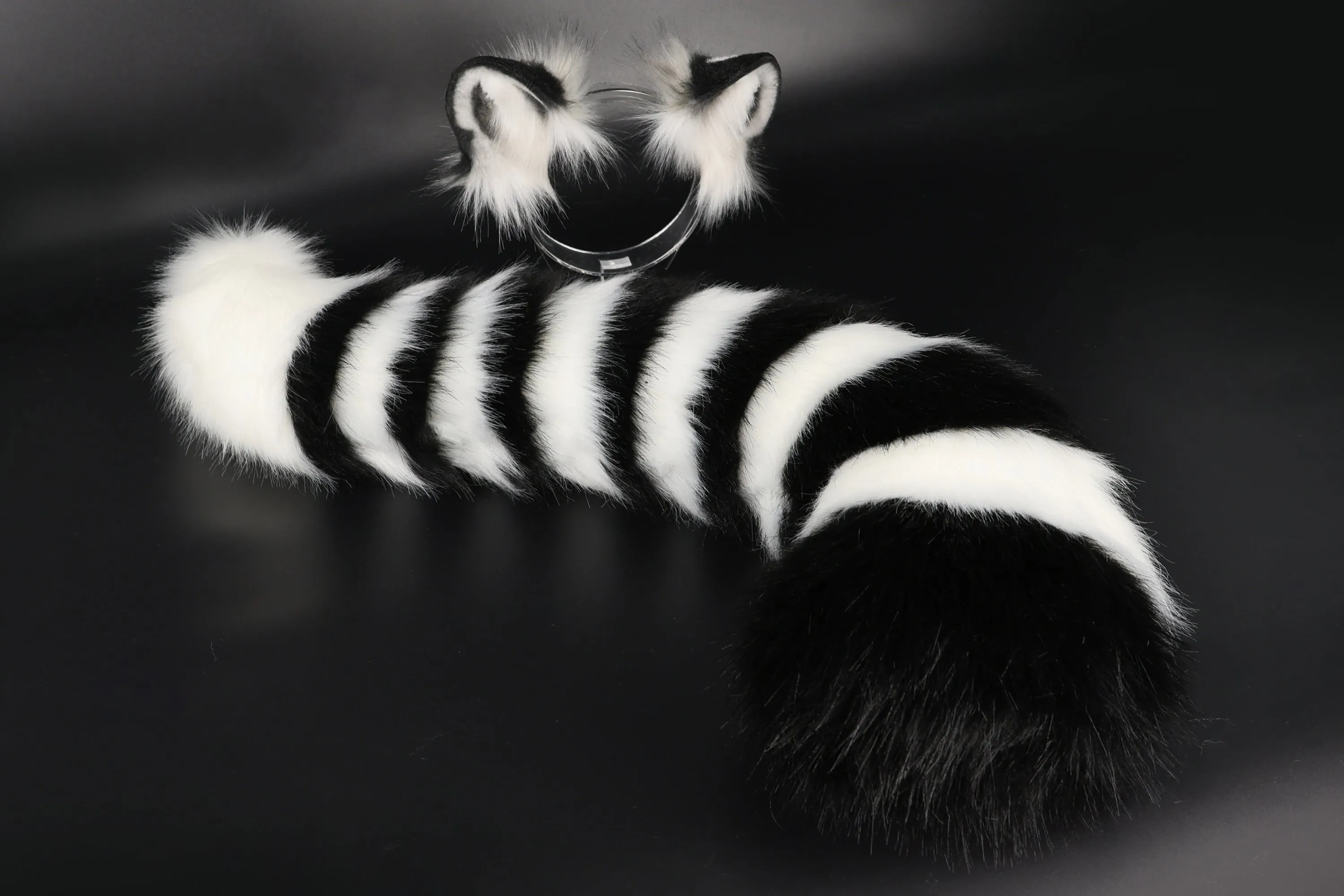Realistic faux fur white tiger ear and tail set anime cosplay tiger kemonomimi