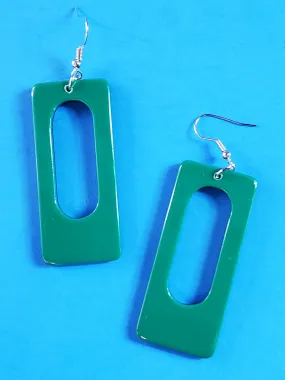 Rectangular Acrylic Dangle Earrings - Green & Black