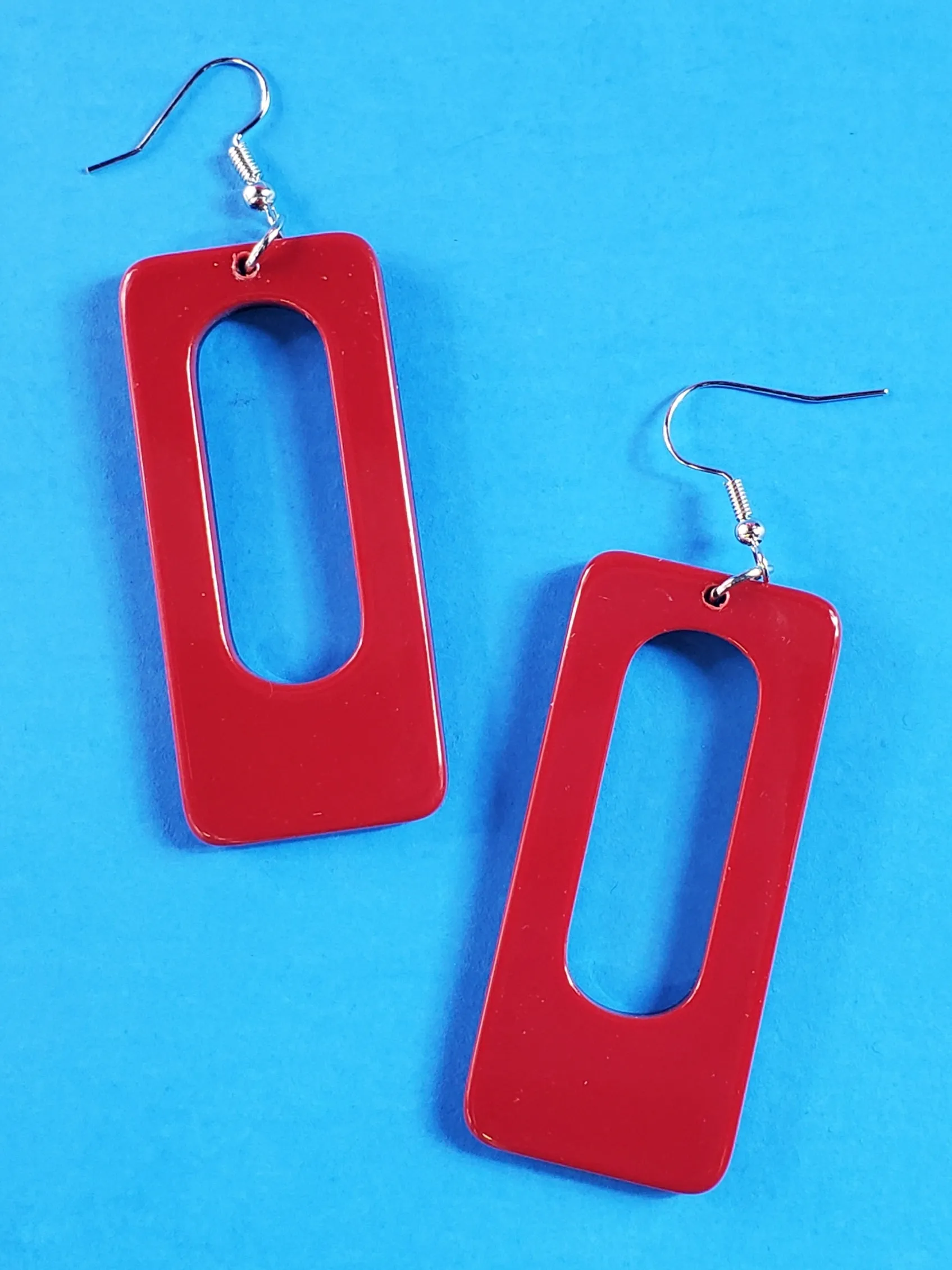 Rectangular Acrylic Dangle Earrings - Red & Black