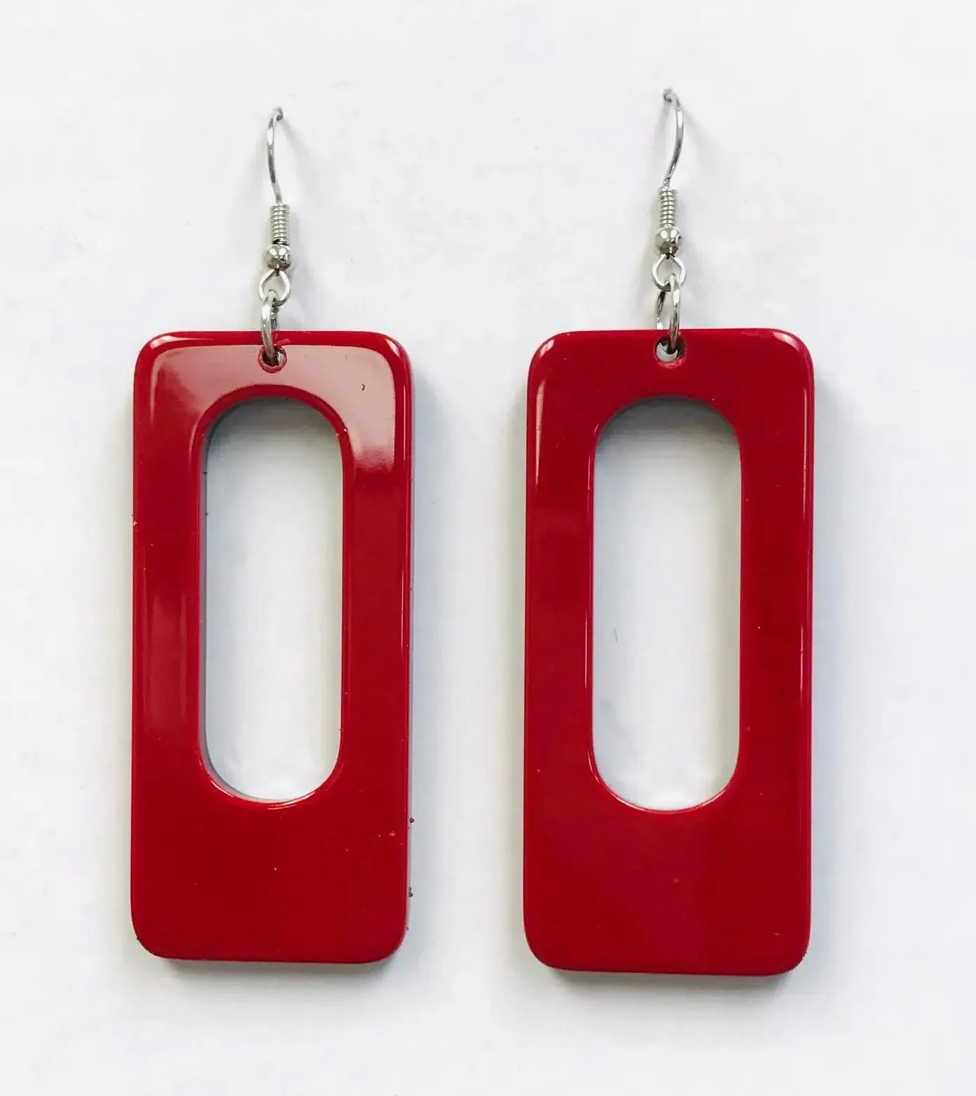 Rectangular Acrylic Dangle Earrings - Red & Black