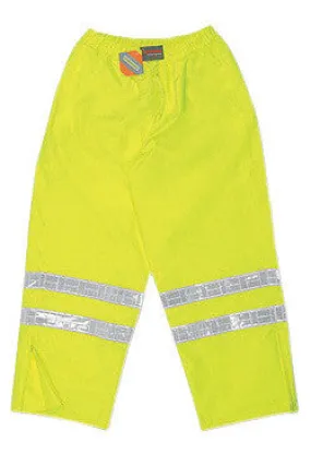 River City Garments Large Fluorescent Lime PRO Grade Polyester And Polyurethane Rain Pants With Drawstring Closure And White Reflective Stripes