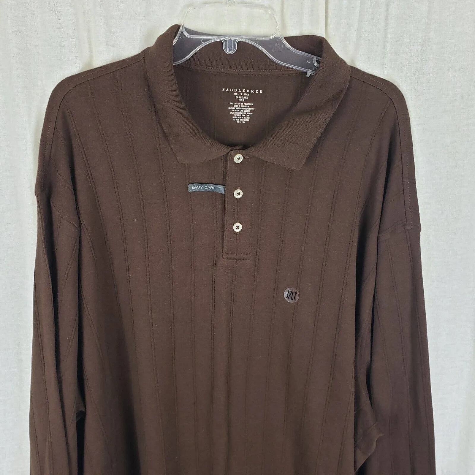 Saddlebred Tall Man Henley 1/4 Button Collared Long Sleeve Polo Shirt Mens 3XLT