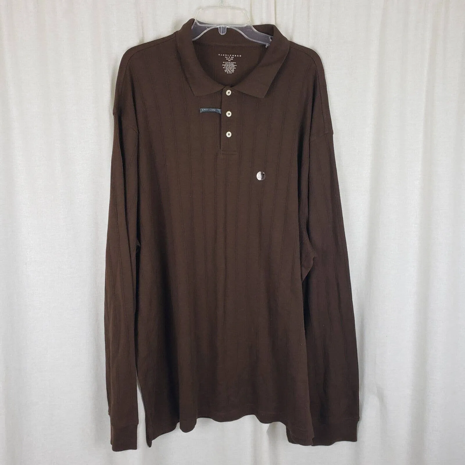 Saddlebred Tall Man Henley 1/4 Button Collared Long Sleeve Polo Shirt Mens 3XLT