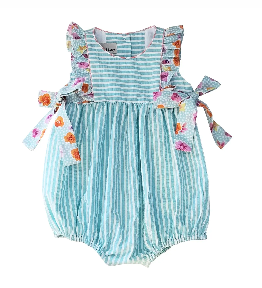 Sandy & Crew Stripe and Floral Ruffle Baby Romper