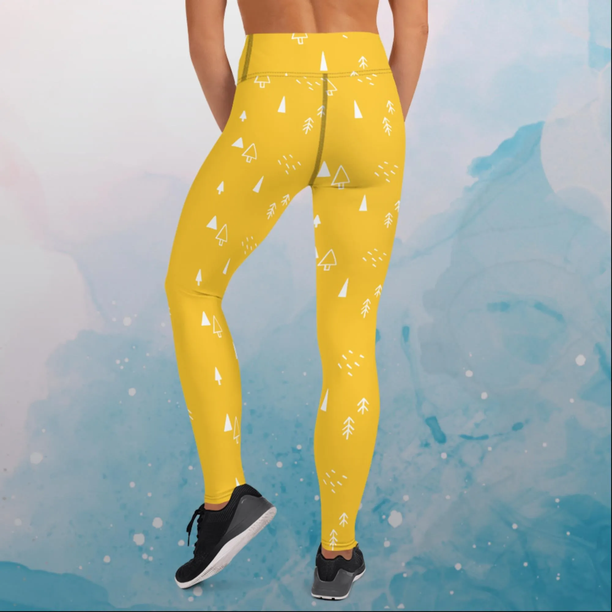 Scandinavian Forest Yellow High Waist Leggings