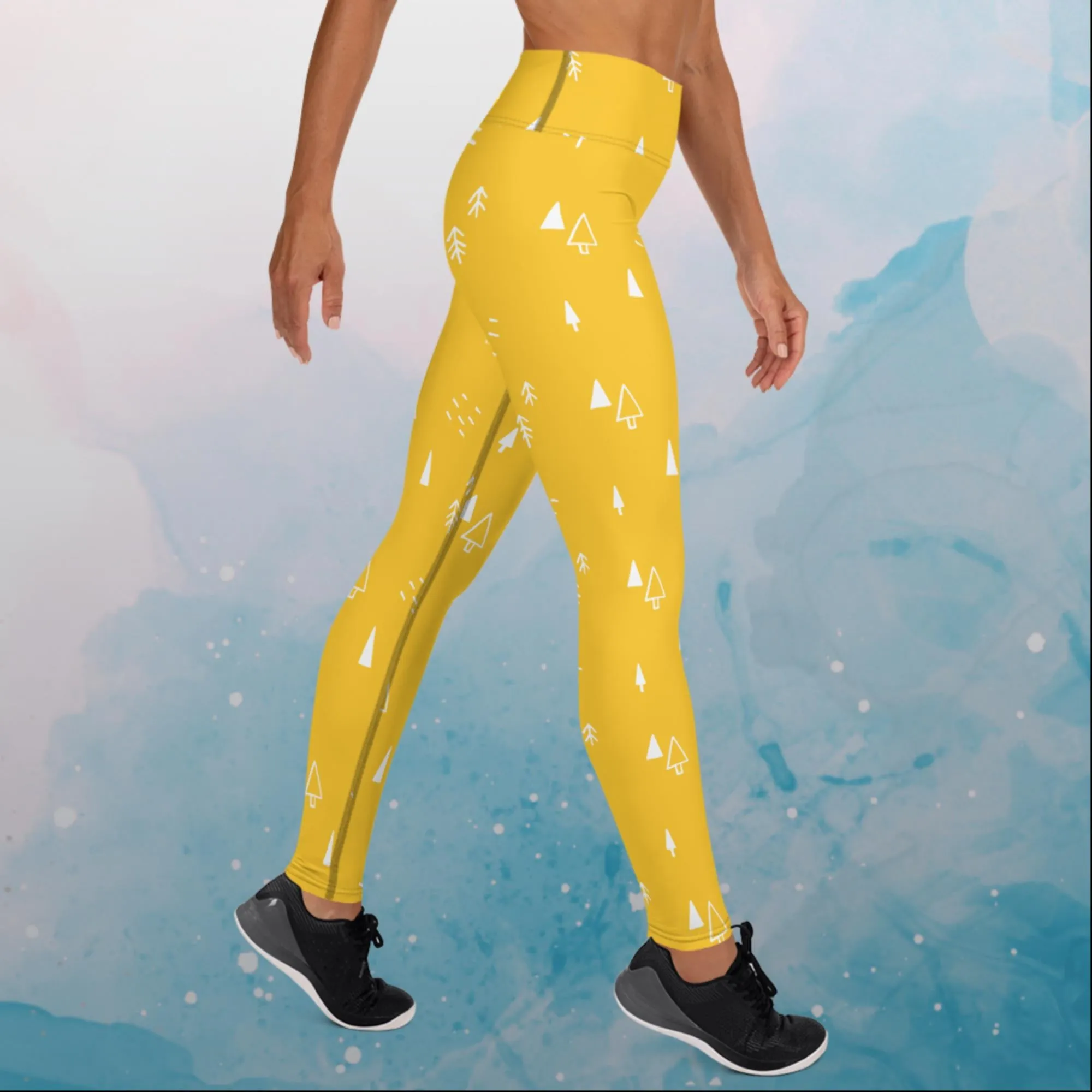 Scandinavian Forest Yellow High Waist Leggings