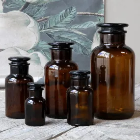 Set of 5 Amber Glass Apothecary Jars