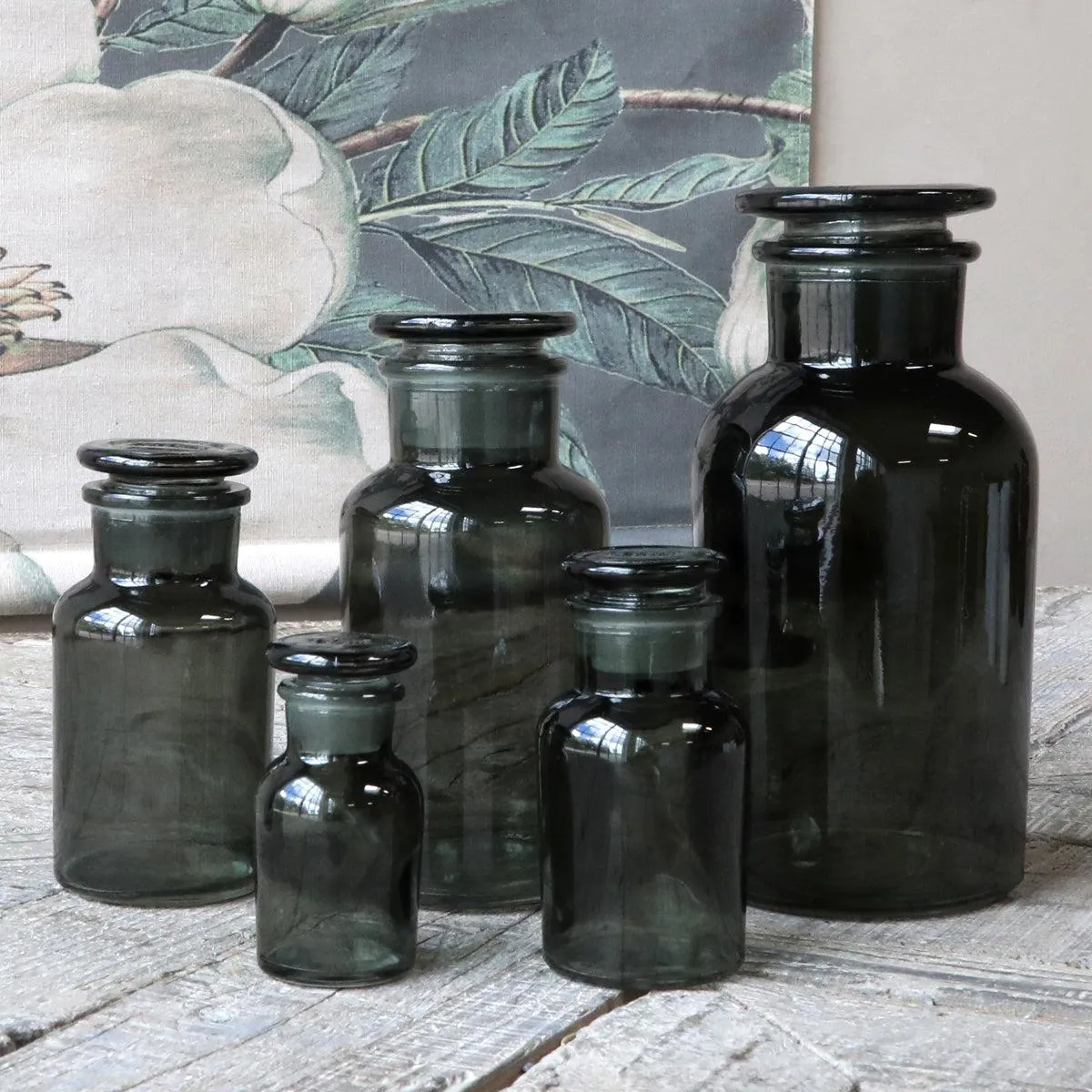 Set of 5 Smoke Glass Apothecary Jars