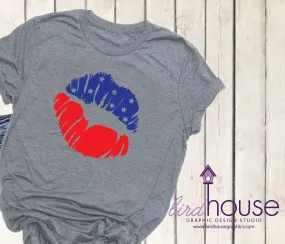 Stars and Stripes Kiss Shirt, Cute July 4th Tank, Lips, Funny USA Tee
