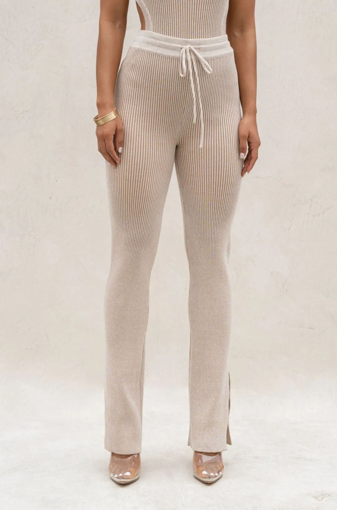 Taupe/White Faya Ribbed Pants