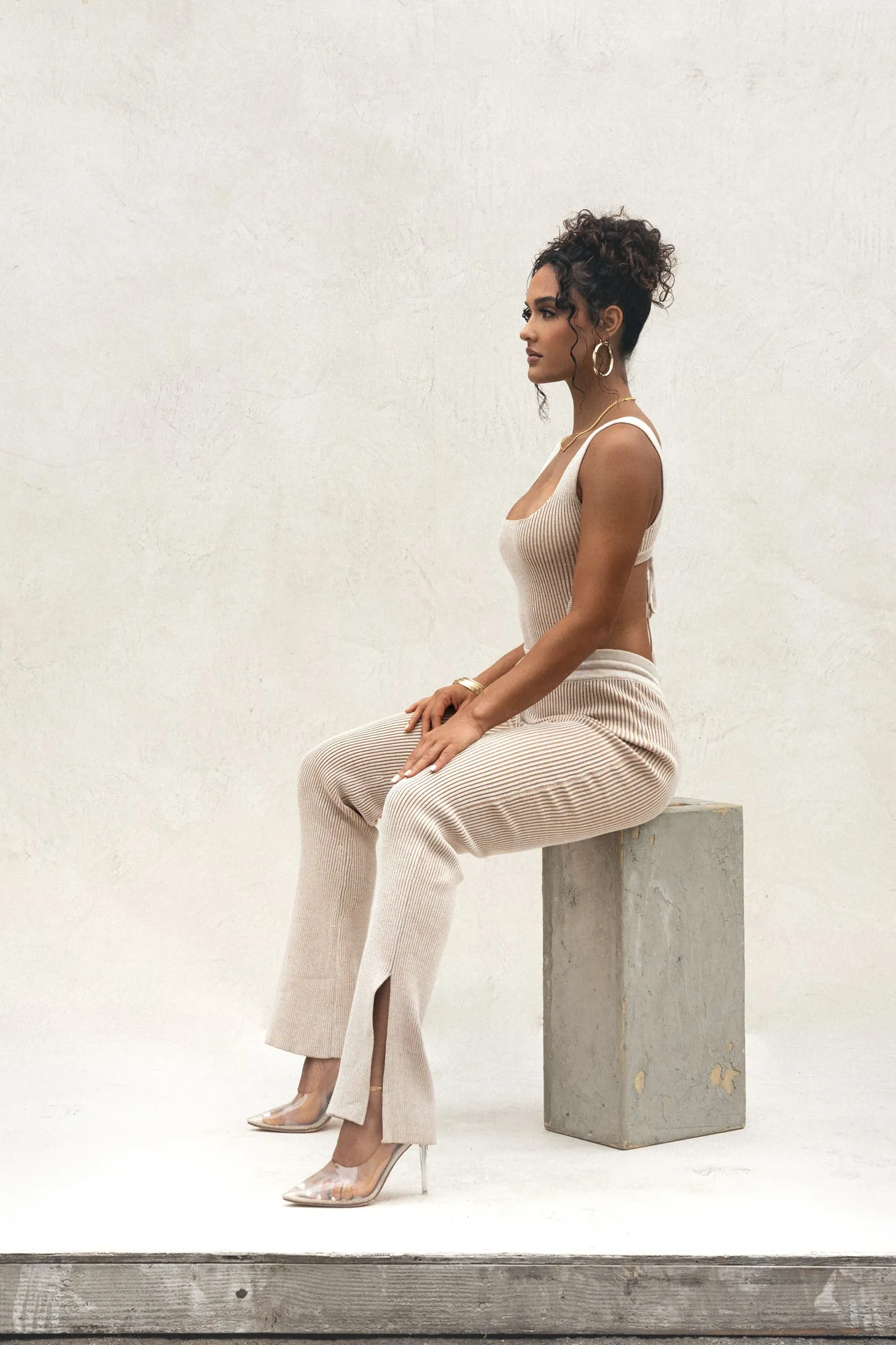 Taupe/White Faya Ribbed Pants