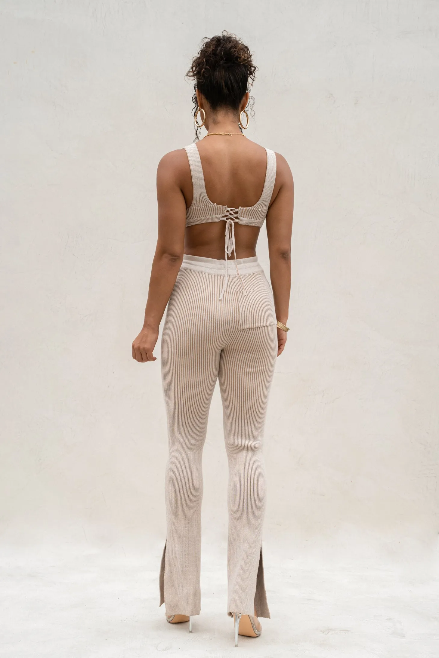 Taupe/White Faya Ribbed Pants