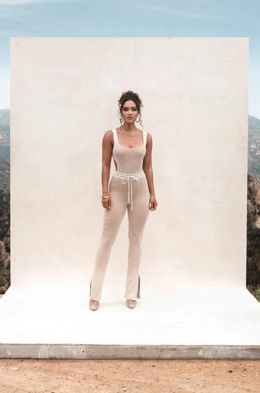 Taupe/White Faya Ribbed Pants