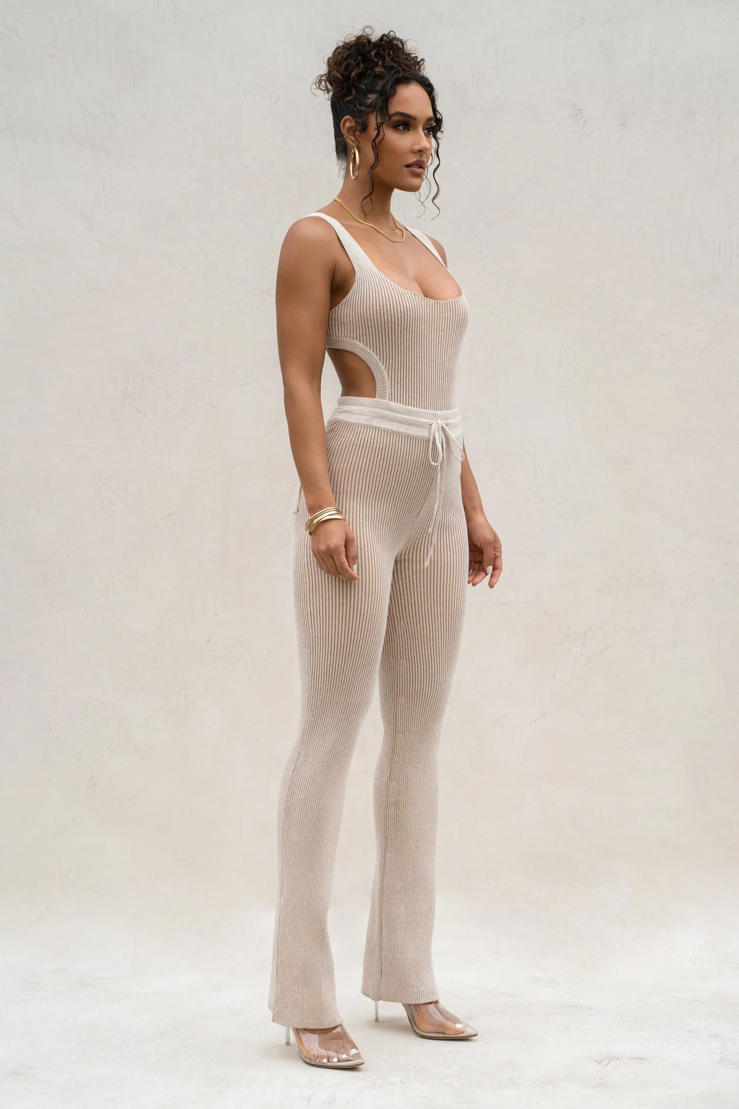 Taupe/White Faya Ribbed Pants