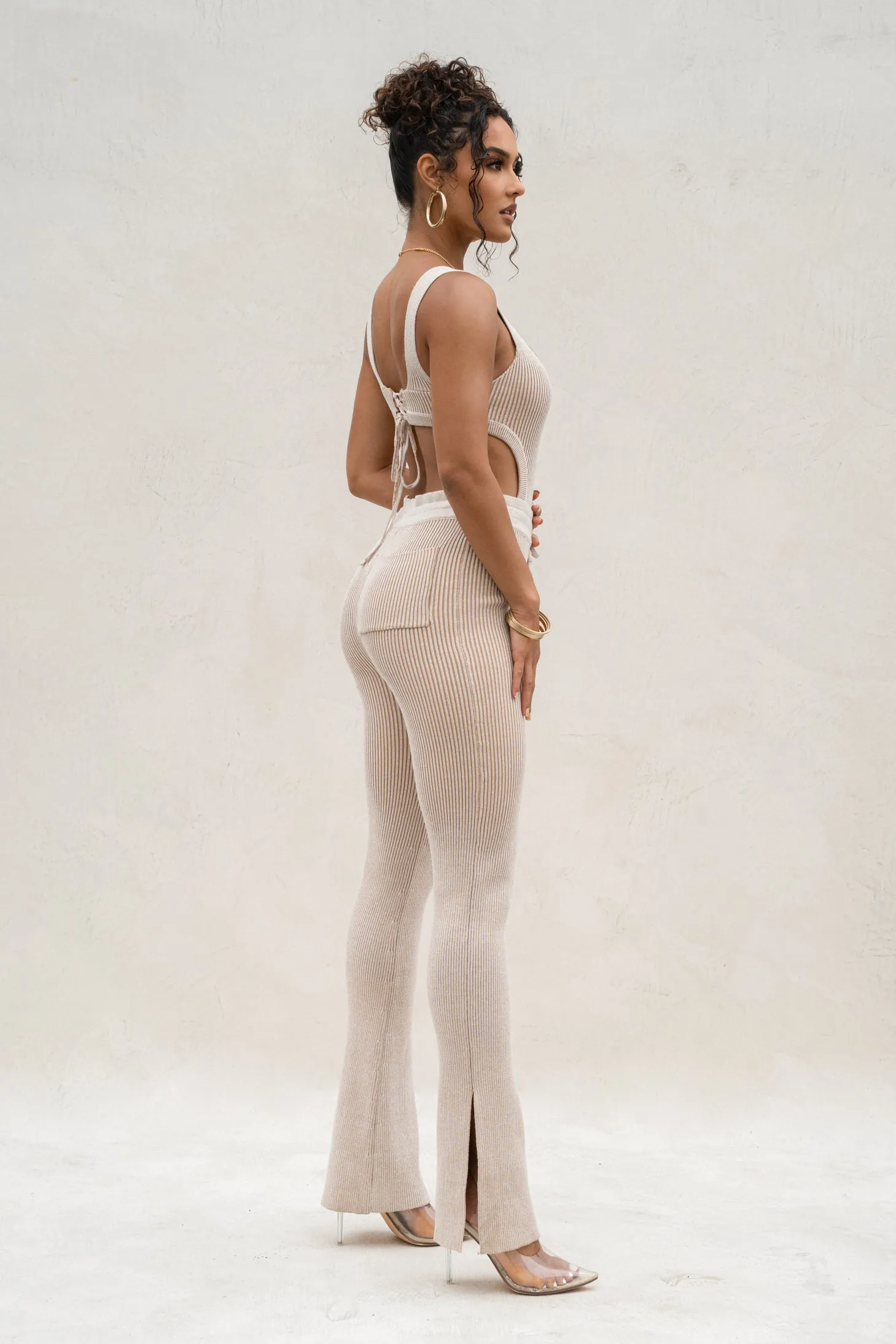 Taupe/White Faya Ribbed Pants
