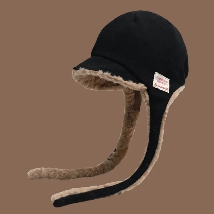 TAVIMART  -  Winter Simple Double-sided Wear Cold Ear Protection Pilot Cap Outdoor Men's and Women's Lamb Wool Warm Lace-up Bomber Hats