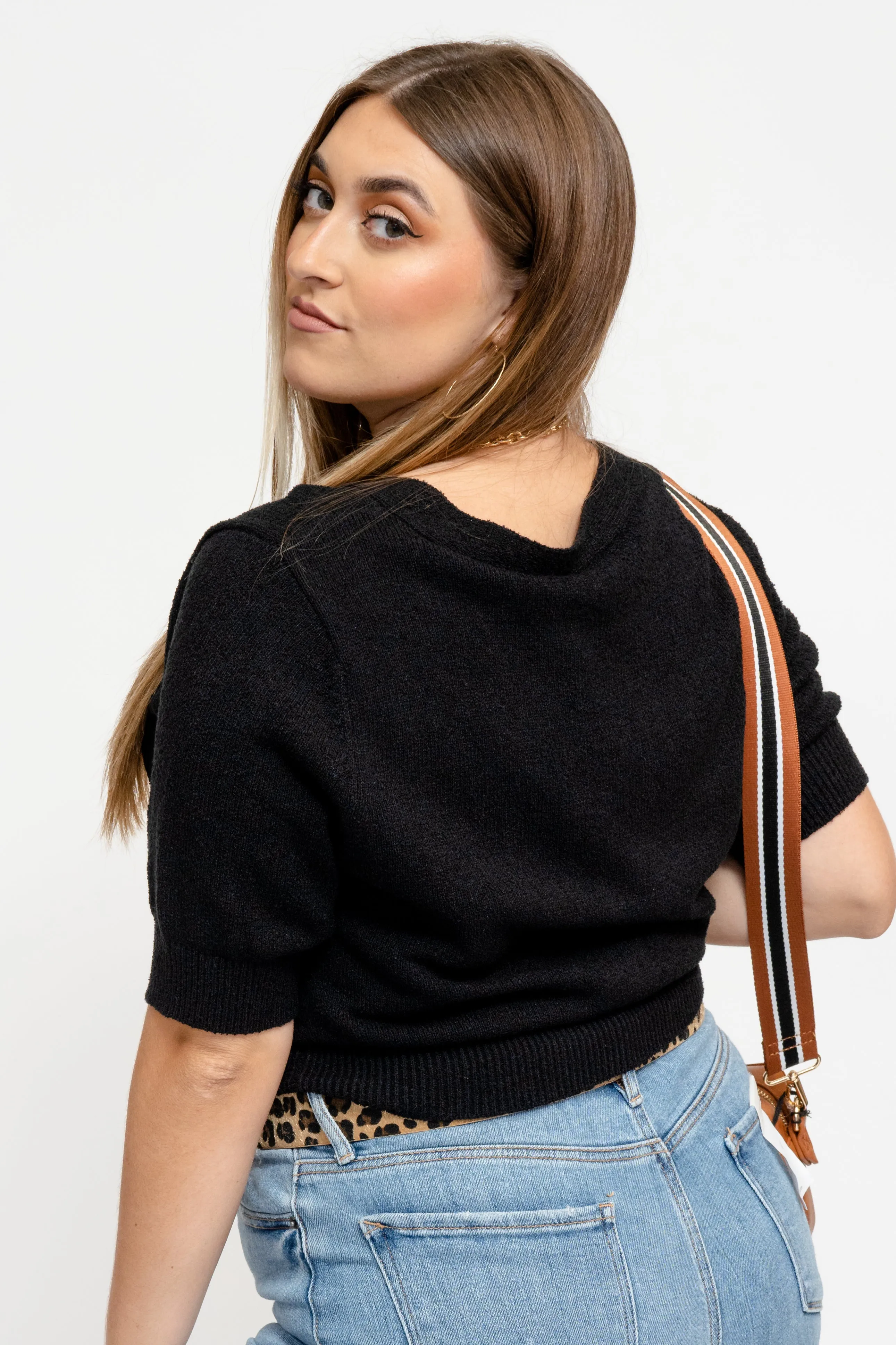 Teegan Black Knit Crop Sweater
