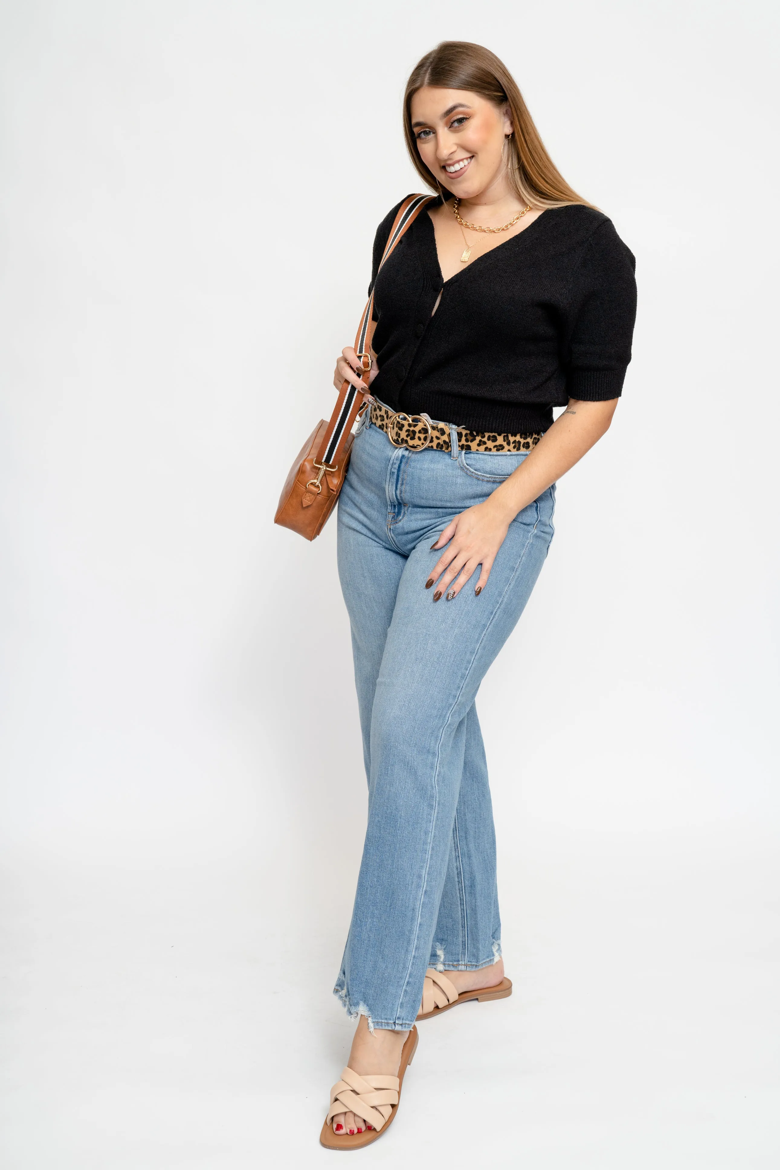 Teegan Black Knit Crop Sweater