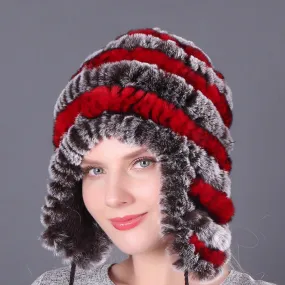 Thickened warm rex rabbit fur hat ear protection hat fur cotton hat ladies wool hat autumn and winter