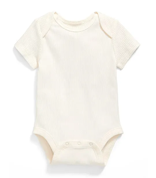 Unisex Short-Sleeve Rib-Knit Bodysuit for Baby Creme De La Creme