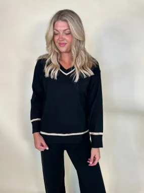 V-Neck Contrast Trim Sweater